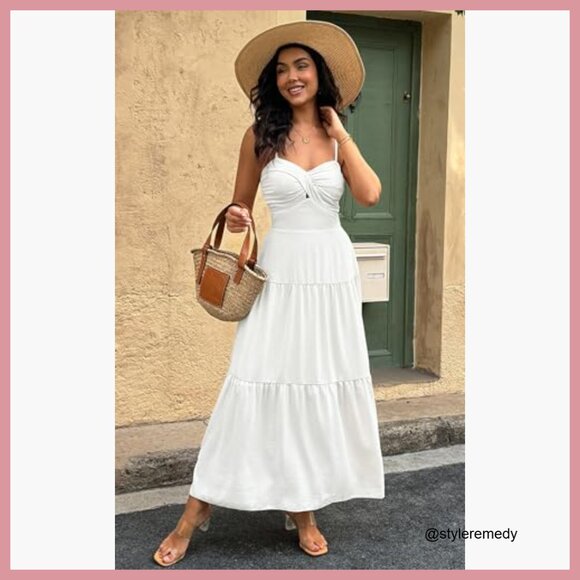 Strapless Maxi Dress Off Shoulder Hollow Out Smocked A Line - Picture 6 of 7